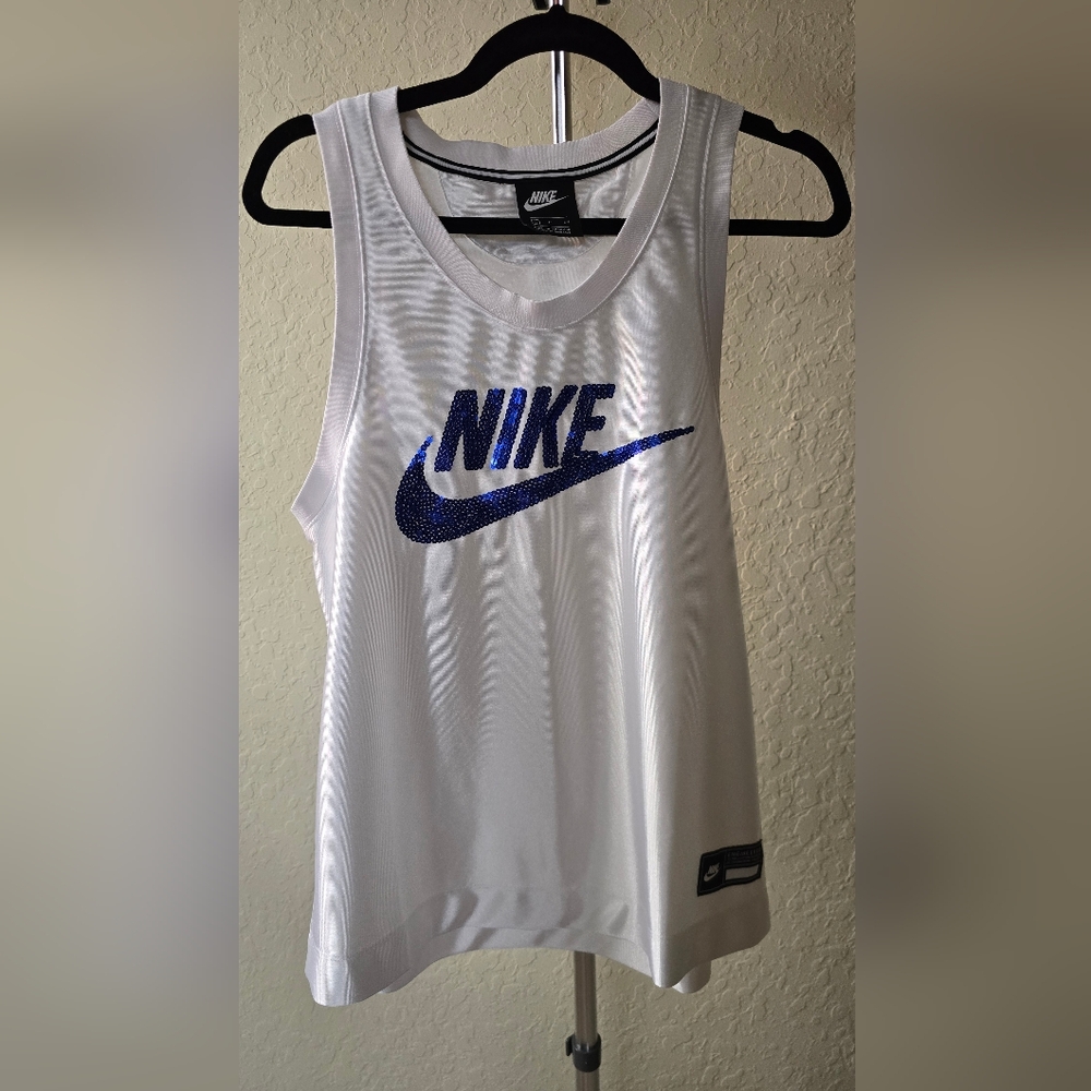 Nike White Tank Top with Blue Logo